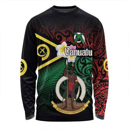 Australia  South Sea Islanders Long Sleeve T-shirt - Vanuatu Special Original Flag In Polynesian Style Long Sleeve T-shirt