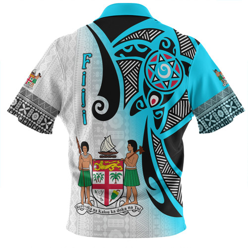 Australia  South Sea Islanders Zip Polo Shirt - Fiji With Polynesian Tapa Patterns And Coat Of Arms Symbol Zip Polo Shirt Australia  South Sea Islanders Zip Polo Shirt - Fiji With Polynesian Tapa Patterns And Coat Of Arms Symbol Zip Polo Shirt