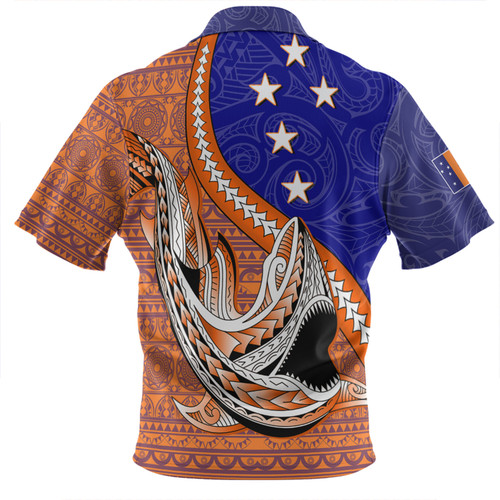 Australia  South Sea Islanders Zip Polo Shirt - New Ireland Flag With Polynesian Shark Pattern Zip Polo Shirt Australia  South Sea Islanders Zip Polo Shirt - New Ireland Flag With Polynesian Shark Pattern Zip Polo Shirt