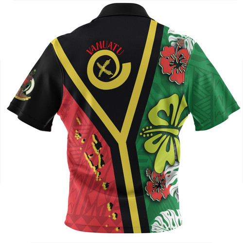 Australia  South Sea Islanders Zip Polo Shirt - Vanuatu Flag With Habiscus Flowers Zip Polo Shirt Australia  South Sea Islanders Zip Polo Shirt - Vanuatu Flag With Habiscus Flowers Zip Polo Shirt