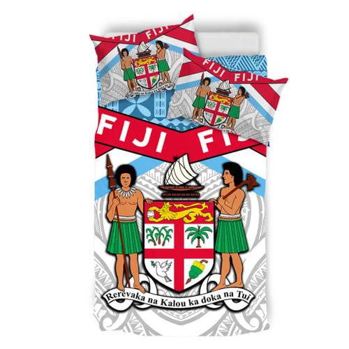 Australia South Sea Islanders Bedding Set - Fiji In Fijian Tapa Pattern Coat Of Arms Symbol Bedding Set