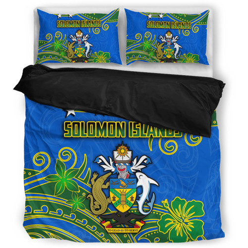 Australia  South Sea Islanders Bedding Set - Solomon Islands Symbol In Polynesian Patterns With Tropical Flowers Style Bedding Set Australia  South Sea Islanders Bedding Set - Solomon Islands Symbol In Polynesian Patterns With Tropical Flowers Style Bedding Set