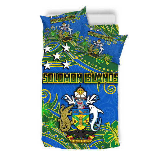 Australia  South Sea Islanders Bedding Set - Solomon Islands Symbol In Polynesian Patterns With Tropical Flowers Style Bedding Set Australia  South Sea Islanders Bedding Set - Solomon Islands Symbol In Polynesian Patterns With Tropical Flowers Style Bedding Set