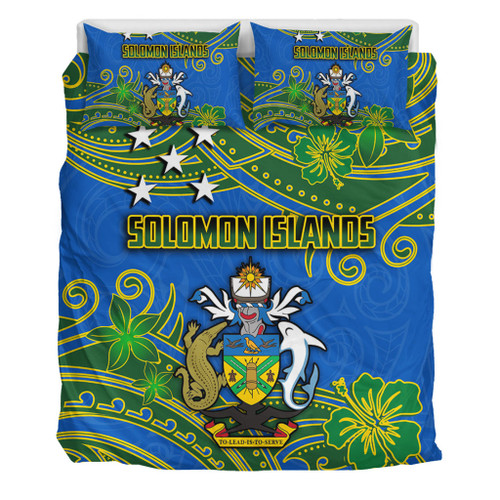 Australia  South Sea Islanders Bedding Set - Solomon Islands Symbol In Polynesian Patterns With Tropical Flowers Style Bedding Set Australia  South Sea Islanders Bedding Set - Solomon Islands Symbol In Polynesian Patterns With Tropical Flowers Style Bedding Set