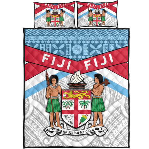 Australia South Sea Islanders Quilt Bed Set - Fiji In Fijian Tapa Pattern Coat Of Arms Symbol Quilt Bed Set Australia South Sea Islanders Quilt Bed Set - Fiji In Fijian Tapa Pattern Coat Of Arms Symbol Quilt Bed Set