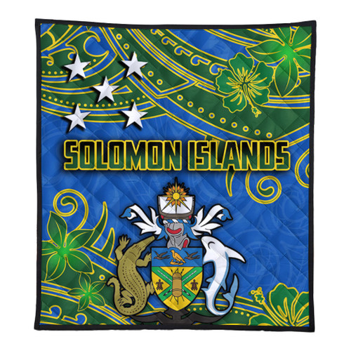 Australia  South Sea Islanders Quilt - Solomon Islands Symbol In Polynesian Patterns With Tropical Flowers Style Quilt Australia  South Sea Islanders Quilt - Solomon Islands Symbol In Polynesian Patterns With Tropical Flowers Style Quilt