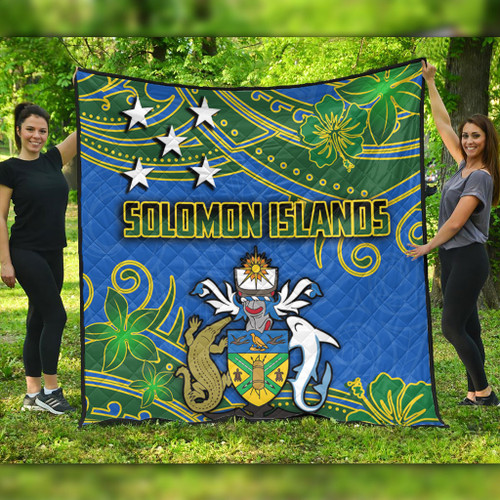 Australia  South Sea Islanders Quilt - Solomon Islands Symbol In Polynesian Patterns With Tropical Flowers Style Quilt Australia  South Sea Islanders Quilt - Solomon Islands Symbol In Polynesian Patterns With Tropical Flowers Style Quilt