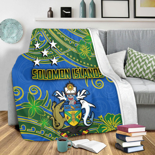 Australia  South Sea Islanders Blanket - Solomon Islands Symbol In Polynesian Patterns With Tropical Flowers Style Blanket Australia  South Sea Islanders Blanket - Solomon Islands Symbol In Polynesian Patterns With Tropical Flowers Style Blanket