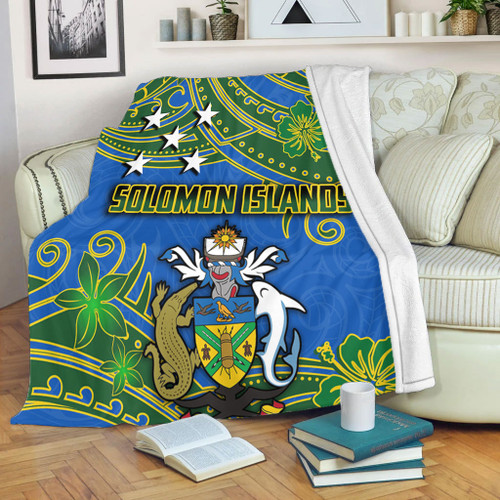 Australia  South Sea Islanders Blanket - Solomon Islands Symbol In Polynesian Patterns With Tropical Flowers Style Blanket Australia  South Sea Islanders Blanket - Solomon Islands Symbol In Polynesian Patterns With Tropical Flowers Style Blanket
