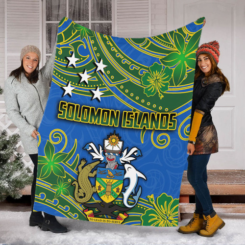 Australia  South Sea Islanders Blanket - Solomon Islands Symbol In Polynesian Patterns With Tropical Flowers Style Blanket Australia  South Sea Islanders Blanket - Solomon Islands Symbol In Polynesian Patterns With Tropical Flowers Style Blanket