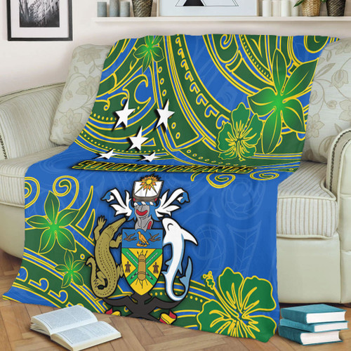 Australia  South Sea Islanders Blanket - Solomon Islands Symbol In Polynesian Patterns With Tropical Flowers Style Blanket