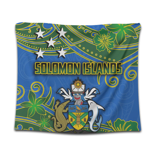Australia  South Sea Islanders Tapestry - Solomon Islands Symbol In Polynesian Patterns With Tropical Flowers Style Tapestry Australia  South Sea Islanders Tapestry - Solomon Islands Symbol In Polynesian Patterns With Tropical Flowers Style Tapestry