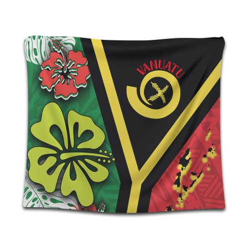 Australia  South Sea Islanders Tapestry - Vanuatu Flag With Habiscus Flowers Tapestry Australia  South Sea Islanders Tapestry - Vanuatu Flag With Habiscus Flowers Tapestry
