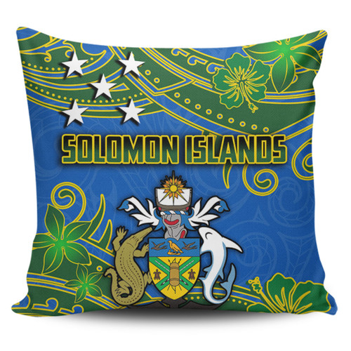 Australia  South Sea Islanders Pillow Cases - Solomon Islands Symbol In Polynesian Patterns With Tropical Flowers Style Pillow Cases Australia  South Sea Islanders Pillow Cases - Solomon Islands Symbol In Polynesian Patterns With Tropical Flowers Style Pillow Cases