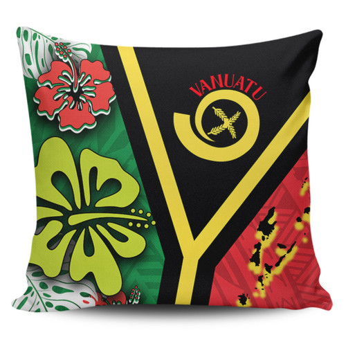 Australia  South Sea Islanders Pillow Cases - Vanuatu Flag With Habiscus Flowers Pillow Cases Australia  South Sea Islanders Pillow Cases - Vanuatu Flag With Habiscus Flowers Pillow Cases