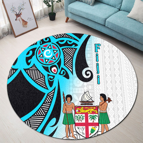 Australia  South Sea Islanders Round Rug - Fiji With Polynesian Tapa Patterns And Coat Of Arms Symbol Round Rug
