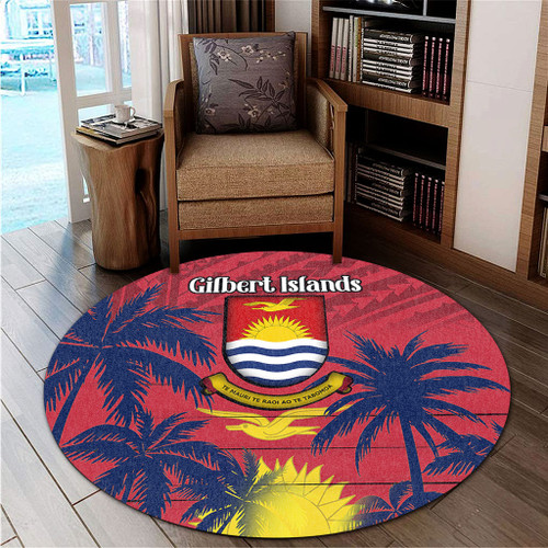 Australia  South Sea Islanders Round Rug - Gilbert Islands In Polynesian Pattern With Coconut Trees Round Rug Australia  South Sea Islanders Round Rug - Gilbert Islands In Polynesian Pattern With Coconut Trees Round Rug