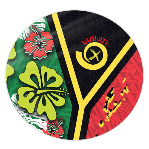 Australia  South Sea Islanders Round Rug - Vanuatu Flag With Habiscus Flowers Round Rug Australia  South Sea Islanders Round Rug - Vanuatu Flag With Habiscus Flowers Round Rug