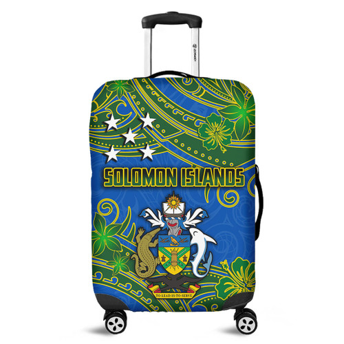 Australia  South Sea Islanders Luggage Cover - Solomon Islands Symbol In Polynesian Patterns With Tropical Flowers Style Luggage Cover Australia  South Sea Islanders Luggage Cover - Solomon Islands Symbol In Polynesian Patterns With Tropical Flowers Style Luggage Cover