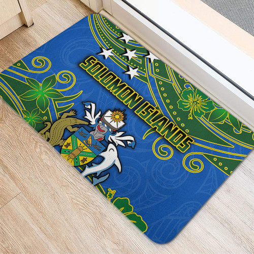 Australia  South Sea Islanders Doormat - Solomon Islands Symbol In Polynesian Patterns With Tropical Flowers Style Doormat Australia  South Sea Islanders Doormat - Solomon Islands Symbol In Polynesian Patterns With Tropical Flowers Style Doormat