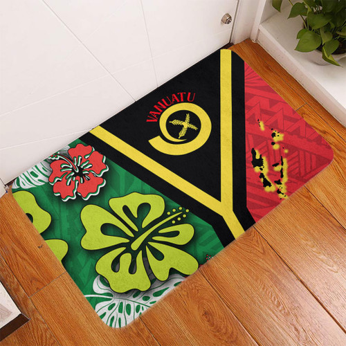 Australia  South Sea Islanders Doormat - Vanuatu Flag With Habiscus Flowers Doormat Australia  South Sea Islanders Doormat - Vanuatu Flag With Habiscus Flowers Doormat