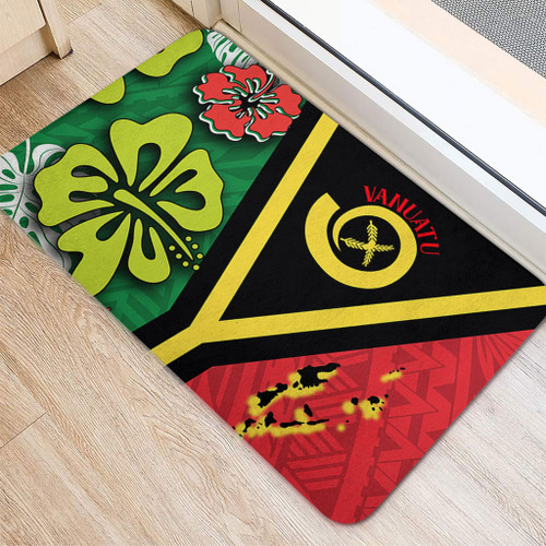 Australia  South Sea Islanders Doormat - Vanuatu Flag With Habiscus Flowers Doormat Australia  South Sea Islanders Doormat - Vanuatu Flag With Habiscus Flowers Doormat