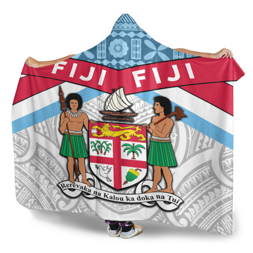 Australia South Sea Islanders Hooded Blanket - Fiji In Fijian Tapa Pattern Coat Of Arms Symbol Hooded Blanket Australia South Sea Islanders Hooded Blanket - Fiji In Fijian Tapa Pattern Coat Of Arms Symbol Hooded Blanket