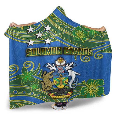 Australia  South Sea Islanders Hooded Blanket - Solomon Islands Symbol In Polynesian Patterns With Tropical Flowers Style Hooded Blanket Australia  South Sea Islanders Hooded Blanket - Solomon Islands Symbol In Polynesian Patterns With Tropical Flowers Style Hooded Blanket