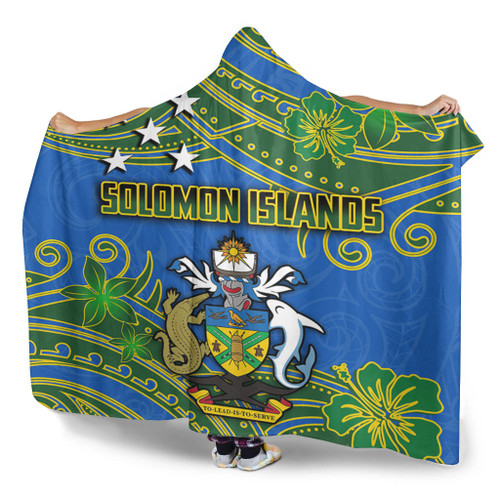 Australia  South Sea Islanders Hooded Blanket - Solomon Islands Symbol In Polynesian Patterns With Tropical Flowers Style Hooded Blanket Australia  South Sea Islanders Hooded Blanket - Solomon Islands Symbol In Polynesian Patterns With Tropical Flowers Style Hooded Blanket