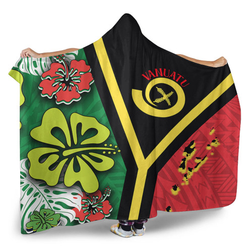 Australia  South Sea Islanders Hooded Blanket - Vanuatu Flag With Habiscus Flowers Hooded Blanket Australia  South Sea Islanders Hooded Blanket - Vanuatu Flag With Habiscus Flowers Hooded Blanket