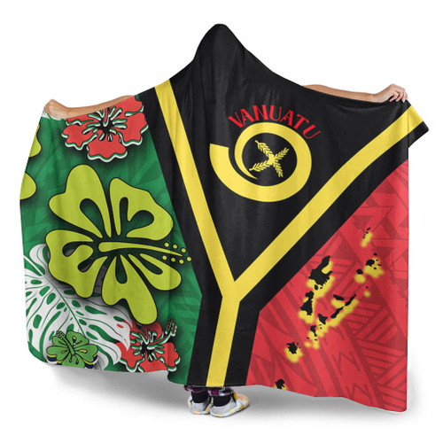 Australia  South Sea Islanders Hooded Blanket - Vanuatu Flag With Habiscus Flowers Hooded Blanket Australia  South Sea Islanders Hooded Blanket - Vanuatu Flag With Habiscus Flowers Hooded Blanket