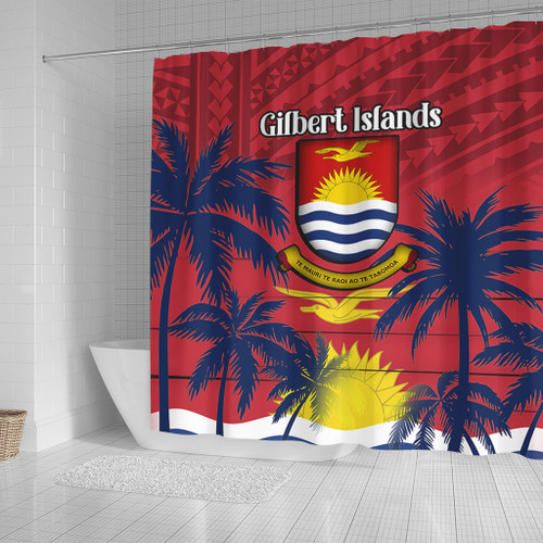 Australia  South Sea Islanders Shower Curtain - Gilbert Islands In Polynesian Pattern With Coconut Trees Shower Curtain Australia  South Sea Islanders Shower Curtain - Gilbert Islands In Polynesian Pattern With Coconut Trees Shower Curtain