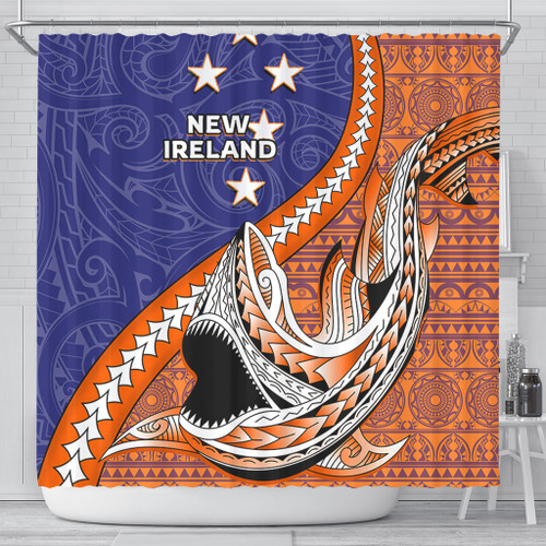 Australia  South Sea Islanders Shower Curtain - New Ireland Flag With Polynesian Shark Pattern Shower Curtain Australia  South Sea Islanders Shower Curtain - New Ireland Flag With Polynesian Shark Pattern Shower Curtain