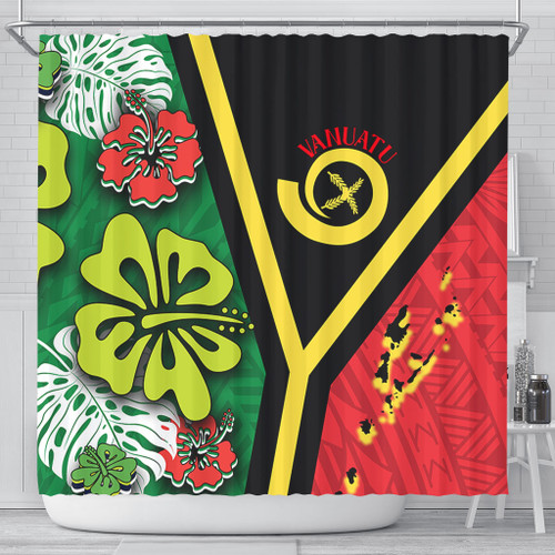 Australia  South Sea Islanders Shower Curtain - Vanuatu Flag With Habiscus Flowers Shower Curtain Australia  South Sea Islanders Shower Curtain - Vanuatu Flag With Habiscus Flowers Shower Curtain