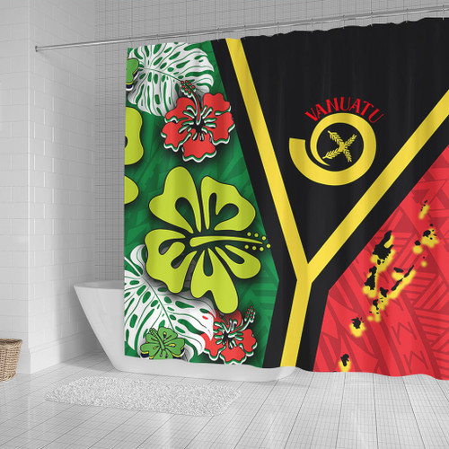 Australia  South Sea Islanders Shower Curtain - Vanuatu Flag With Habiscus Flowers Shower Curtain Australia  South Sea Islanders Shower Curtain - Vanuatu Flag With Habiscus Flowers Shower Curtain
