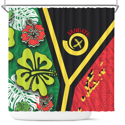 Australia  South Sea Islanders Shower Curtain - Vanuatu Flag With Habiscus Flowers Shower Curtain Australia  South Sea Islanders Shower Curtain - Vanuatu Flag With Habiscus Flowers Shower Curtain