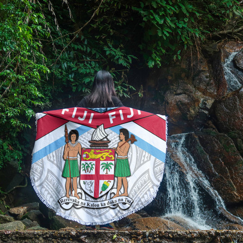 Australia South Sea Islanders Beach Blanket - Fiji In Fijian Tapa Pattern Coat Of Arms Symbol Beach Blanket Australia South Sea Islanders Beach Blanket - Fiji In Fijian Tapa Pattern Coat Of Arms Symbol Beach Blanket