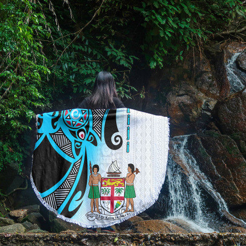 Australia  South Sea Islanders Beach Blanket - Fiji With Polynesian Tapa Patterns And Coat Of Arms Symbol Beach Blanket Australia  South Sea Islanders Beach Blanket - Fiji With Polynesian Tapa Patterns And Coat Of Arms Symbol Beach Blanket