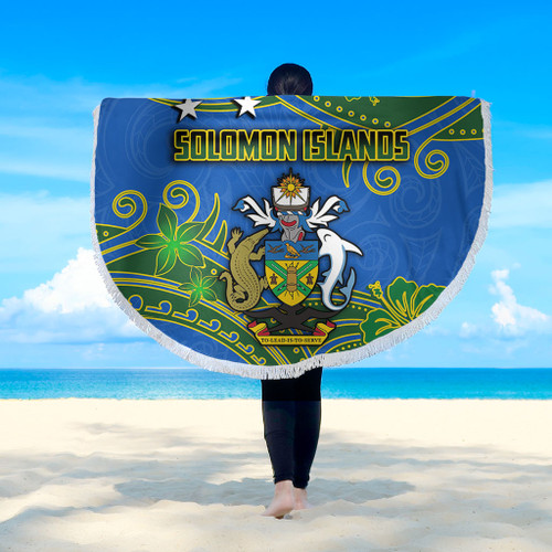 Australia  South Sea Islanders Beach Blanket - Solomon Islands Symbol In Polynesian Patterns With Tropical Flowers Style Beach Blanket Australia  South Sea Islanders Beach Blanket - Solomon Islands Symbol In Polynesian Patterns With Tropical Flowers Style Beach Blanket
