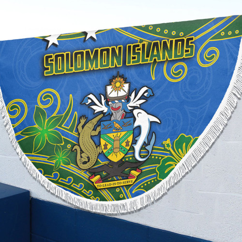 Australia  South Sea Islanders Beach Blanket - Solomon Islands Symbol In Polynesian Patterns With Tropical Flowers Style Beach Blanket Australia  South Sea Islanders Beach Blanket - Solomon Islands Symbol In Polynesian Patterns With Tropical Flowers Style Beach Blanket