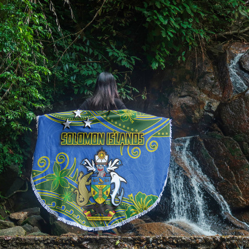 Australia  South Sea Islanders Beach Blanket - Solomon Islands Symbol In Polynesian Patterns With Tropical Flowers Style Beach Blanket Australia  South Sea Islanders Beach Blanket - Solomon Islands Symbol In Polynesian Patterns With Tropical Flowers Style Beach Blanket