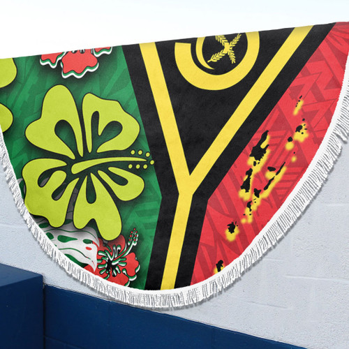 Australia  South Sea Islanders Beach Blanket - Vanuatu Flag With Habiscus Flowers Beach Blanket Australia  South Sea Islanders Beach Blanket - Vanuatu Flag With Habiscus Flowers Beach Blanket
