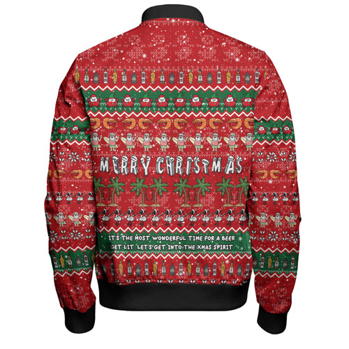 Australia Christmas Custom Bomber Jacket - Aussie Ugly Christmas Let's Get Lit Bomber Jacket Australia Christmas Custom Bomber Jacket - Aussie Ugly Christmas Let's Get Lit Bomber Jacket