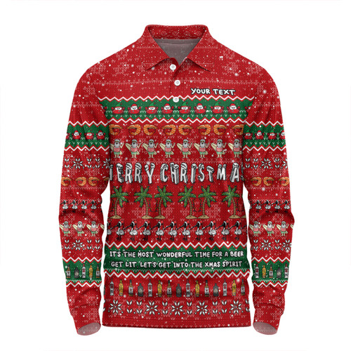 Australia Christmas Custom Long Sleeve Polo Shirt - Aussie Ugly Christmas Let's Get Lit Long Sleeve Polo Shirt