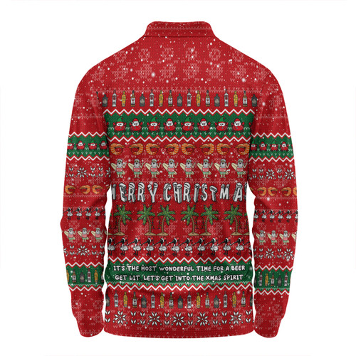 Australia Christmas Custom Long Sleeve Polo Shirt - Aussie Ugly Christmas Let's Get Lit Long Sleeve Polo Shirt