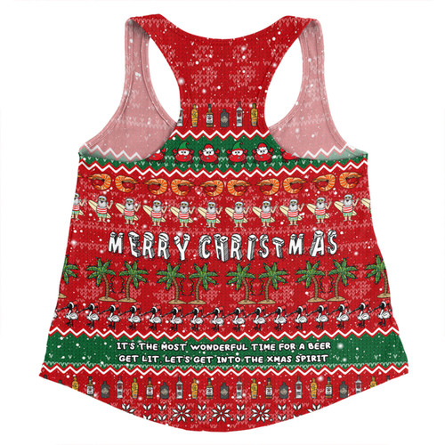 Australia Christmas Custom Women Racerback Singlet - Aussie Ugly Christmas Let's Get Lit Women Racerback Singlet