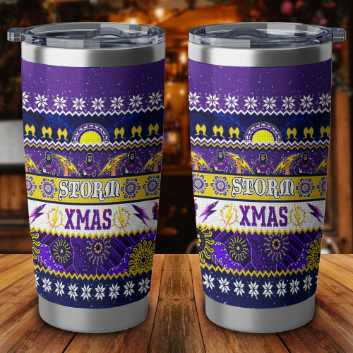 Melbourne Storm Christmas Aboriginal Tumbler - Indigenous Knitted Ugly Style Melbourne Storm Christmas Aboriginal Tumbler - Indigenous Knitted Ugly Style