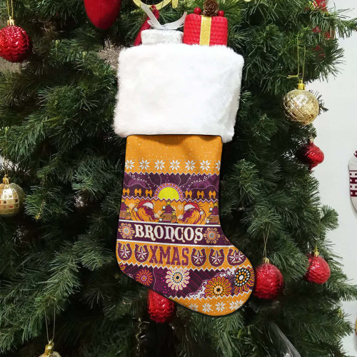 Brisbane Broncos Aboriginal Christmas Stocking - Indigenous Knitted Ugly Style