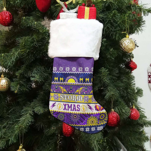 Melbourne Storm Aboriginal Christmas Stocking - Indigenous Knitted Ugly Style