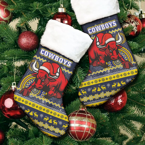 North Queensland Cowboys Christmas Stocking - Ugly Xmas And Aboriginal Patterns For Die Hard Fan North Queensland Cowboys Christmas Stocking - Ugly Xmas And Aboriginal Patterns For Die Hard Fan